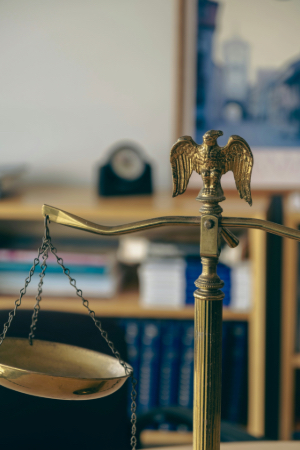 The ICC Golden Scales in front of a blurred background